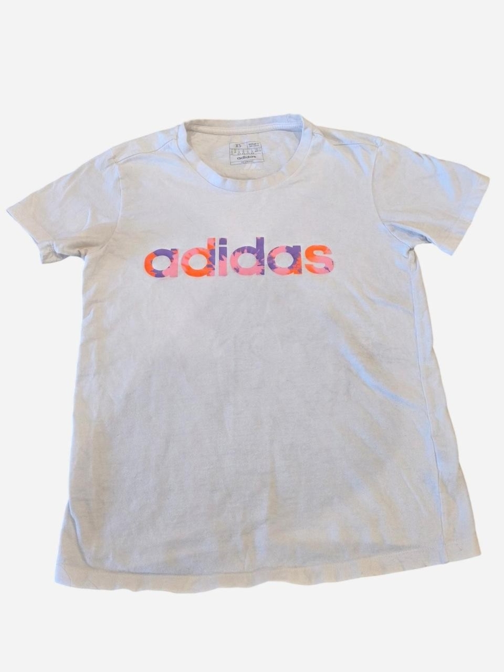 adidas White Tee with Pink & Purple Logo